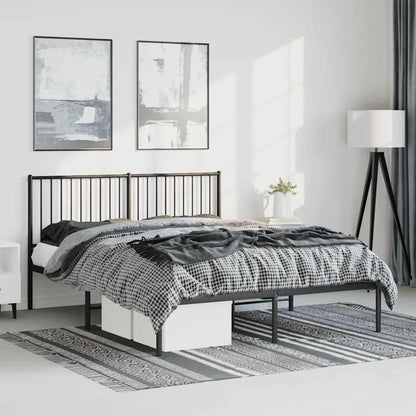 Sleek Black Metal Bed Frame with Headboard - 150x200cm