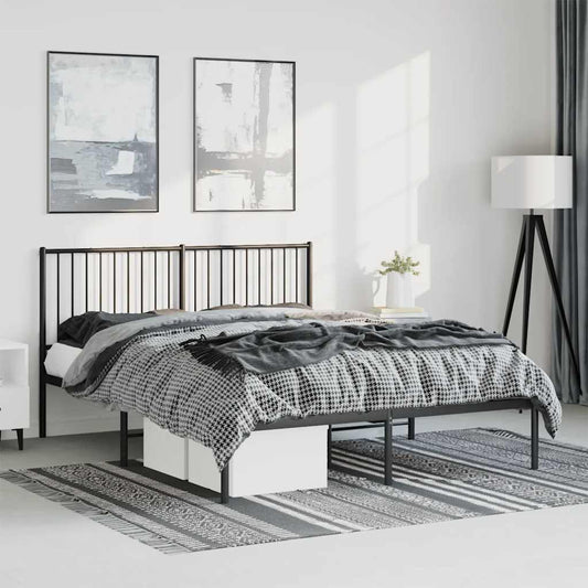 Sleek Black Metal Bed Frame with Headboard - 150x200cm