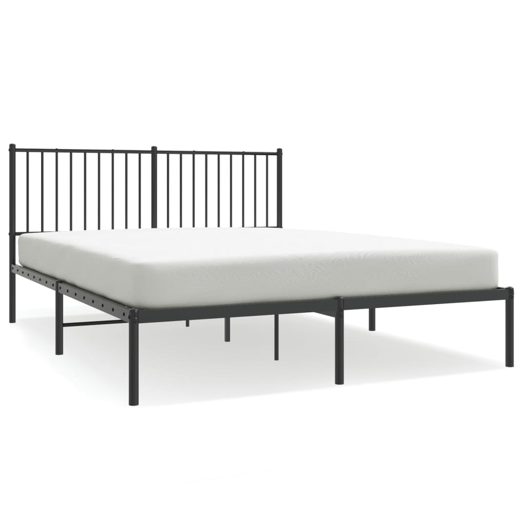 Black Metal Bed Frame with Headboard 160x200cm - No Mattress