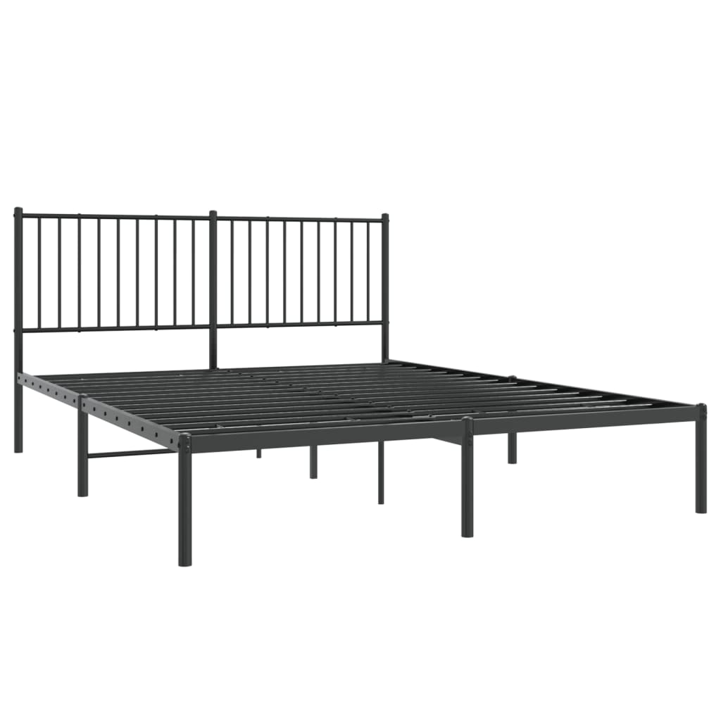 Black Metal Bed Frame with Headboard 160x200cm - No Mattress