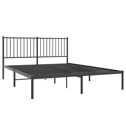 Black Metal Bed Frame with Headboard 160x200cm - No Mattress