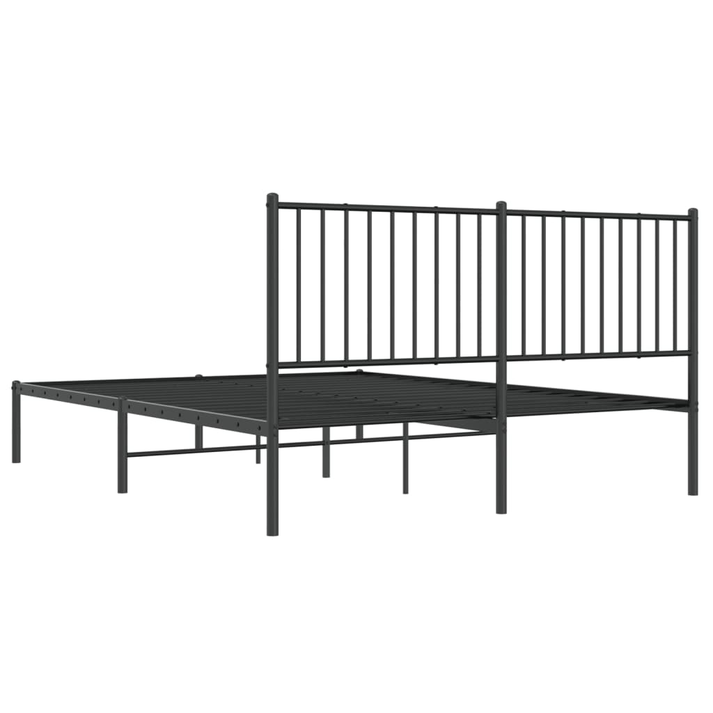 Black Metal Bed Frame with Headboard 160x200cm - No Mattress
