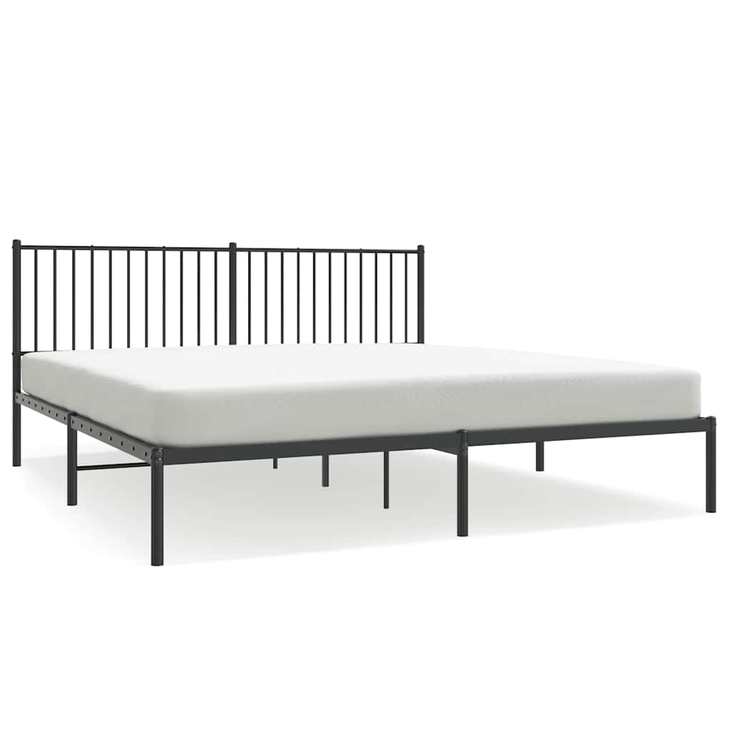 Sturdy Black Metal Bed Frame with Headboard 183x213cm, No Mattress