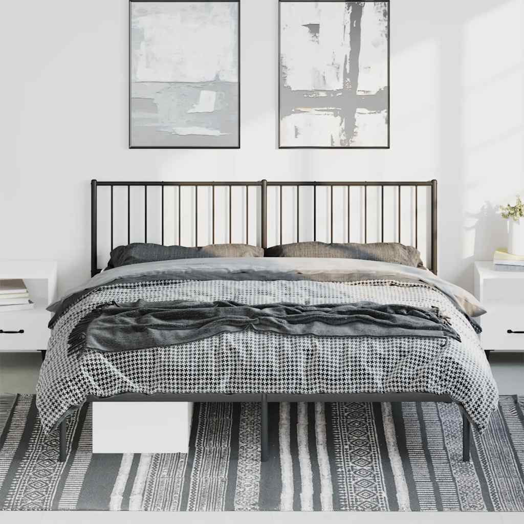 Sturdy Black Metal Bed Frame with Headboard 183x213cm, No Mattress