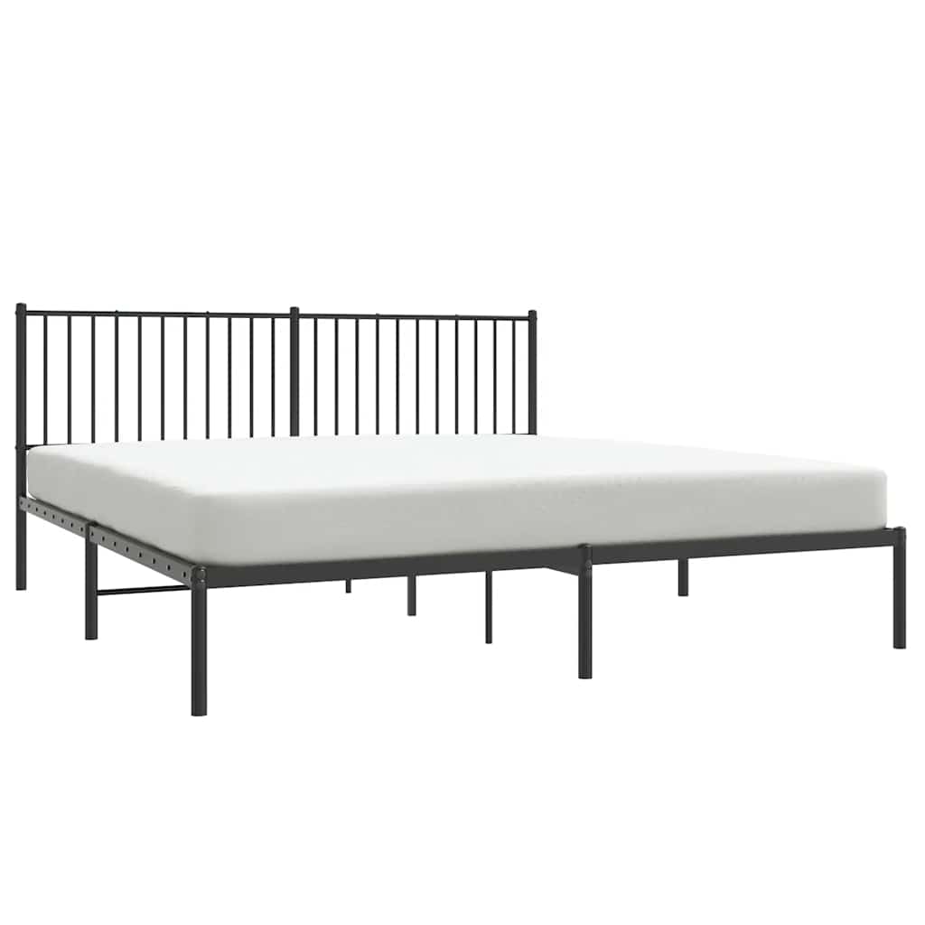 Sturdy Black Metal Bed Frame with Headboard 183x213cm, No Mattress