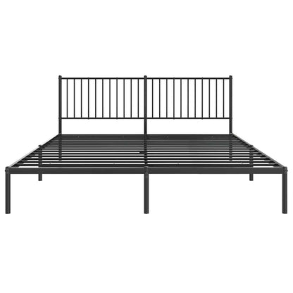 Sturdy Black Metal Bed Frame with Headboard 183x213cm, No Mattress