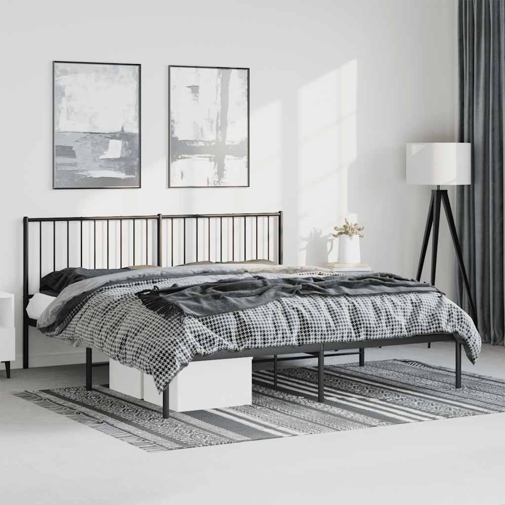 Sturdy Black Metal Bed Frame with Headboard 183x213cm, No Mattress