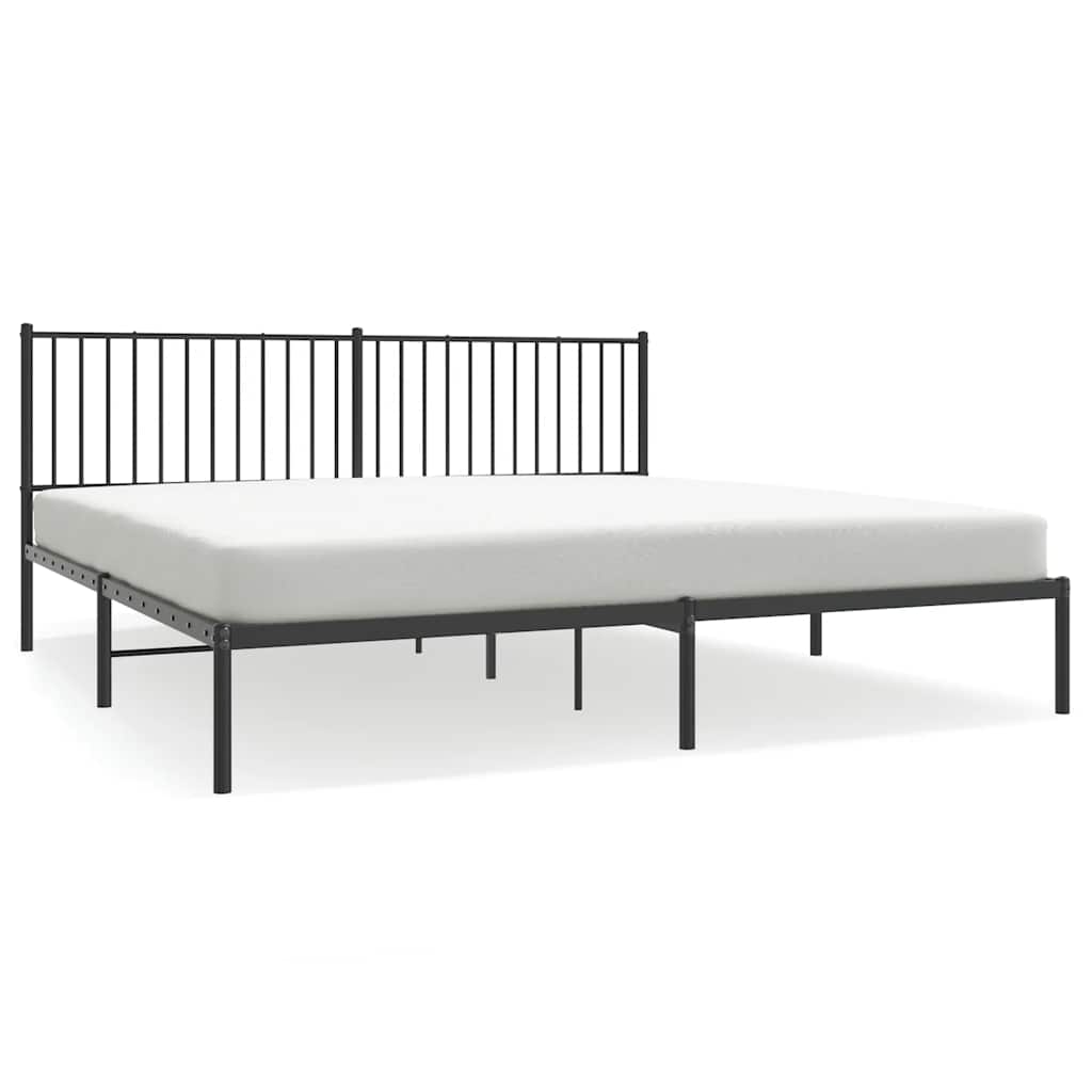 Black Metal Bed Frame with Headboard - Sturdy 193x203cm Design