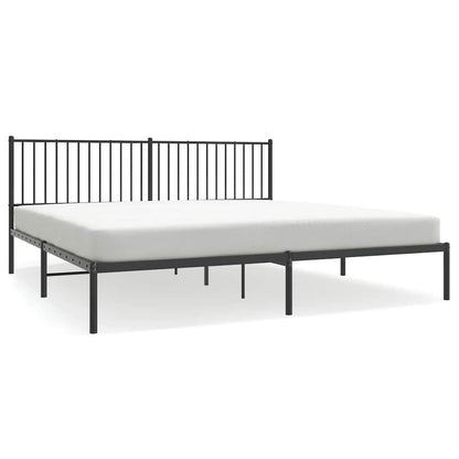 Black Metal Bed Frame with Headboard - Sturdy 193x203cm Design
