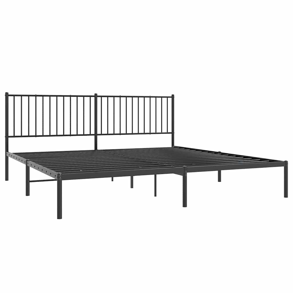 Black Metal Bed Frame with Headboard - Sturdy 193x203cm Design