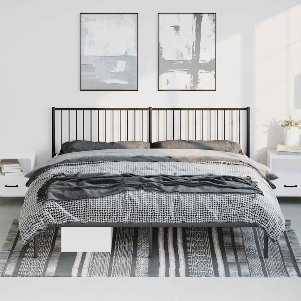 Black Metal Bed Frame with Headboard - Sturdy 193x203cm Design