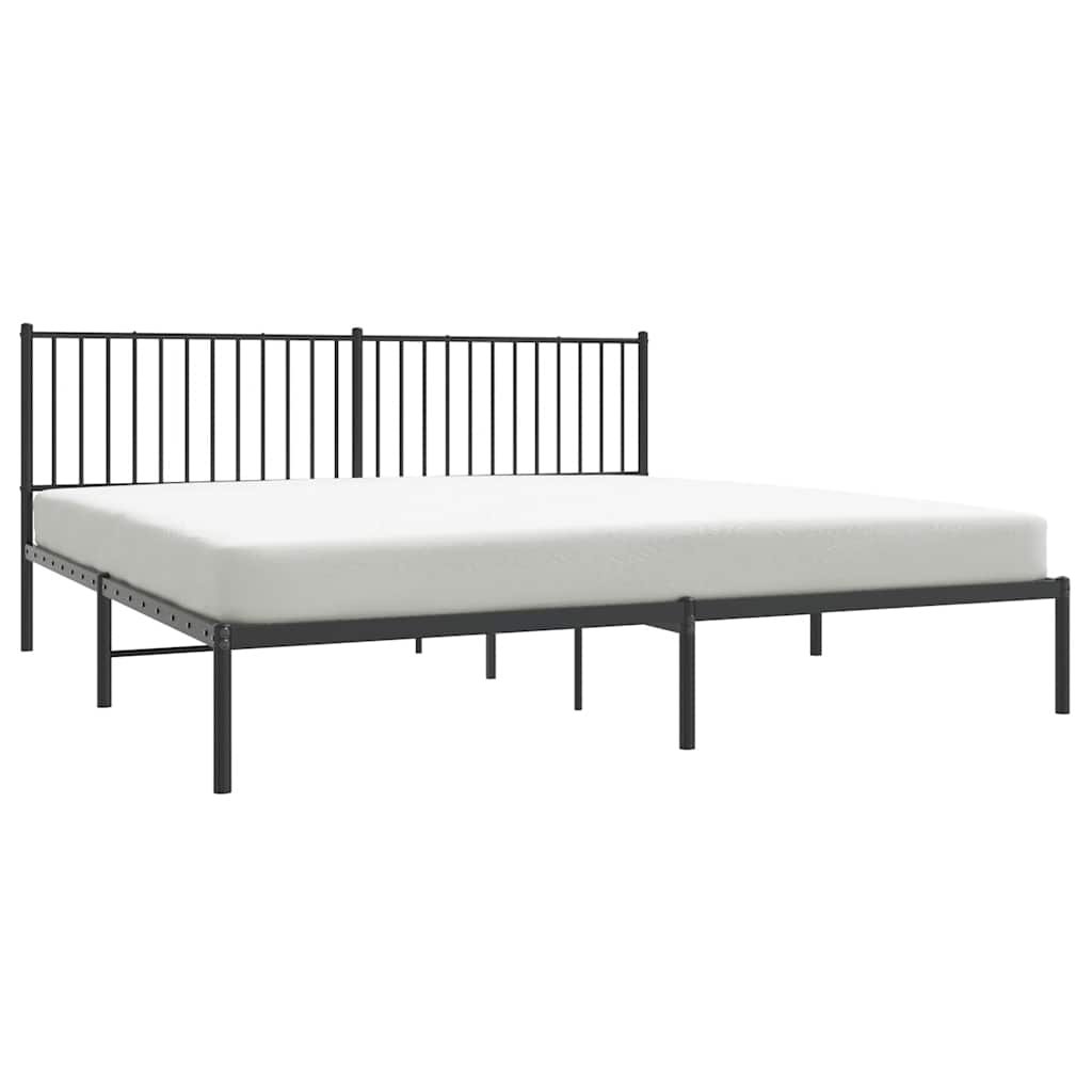 Black Metal Bed Frame with Headboard - Sturdy 193x203cm Design
