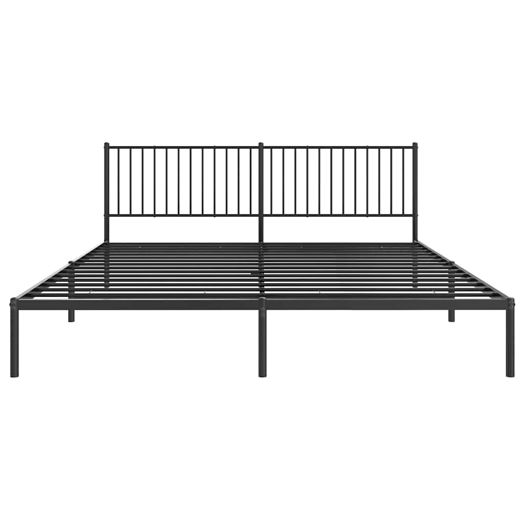 Black Metal Bed Frame with Headboard - Sturdy 193x203cm Design
