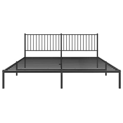 Black Metal Bed Frame with Headboard - Sturdy 193x203cm Design