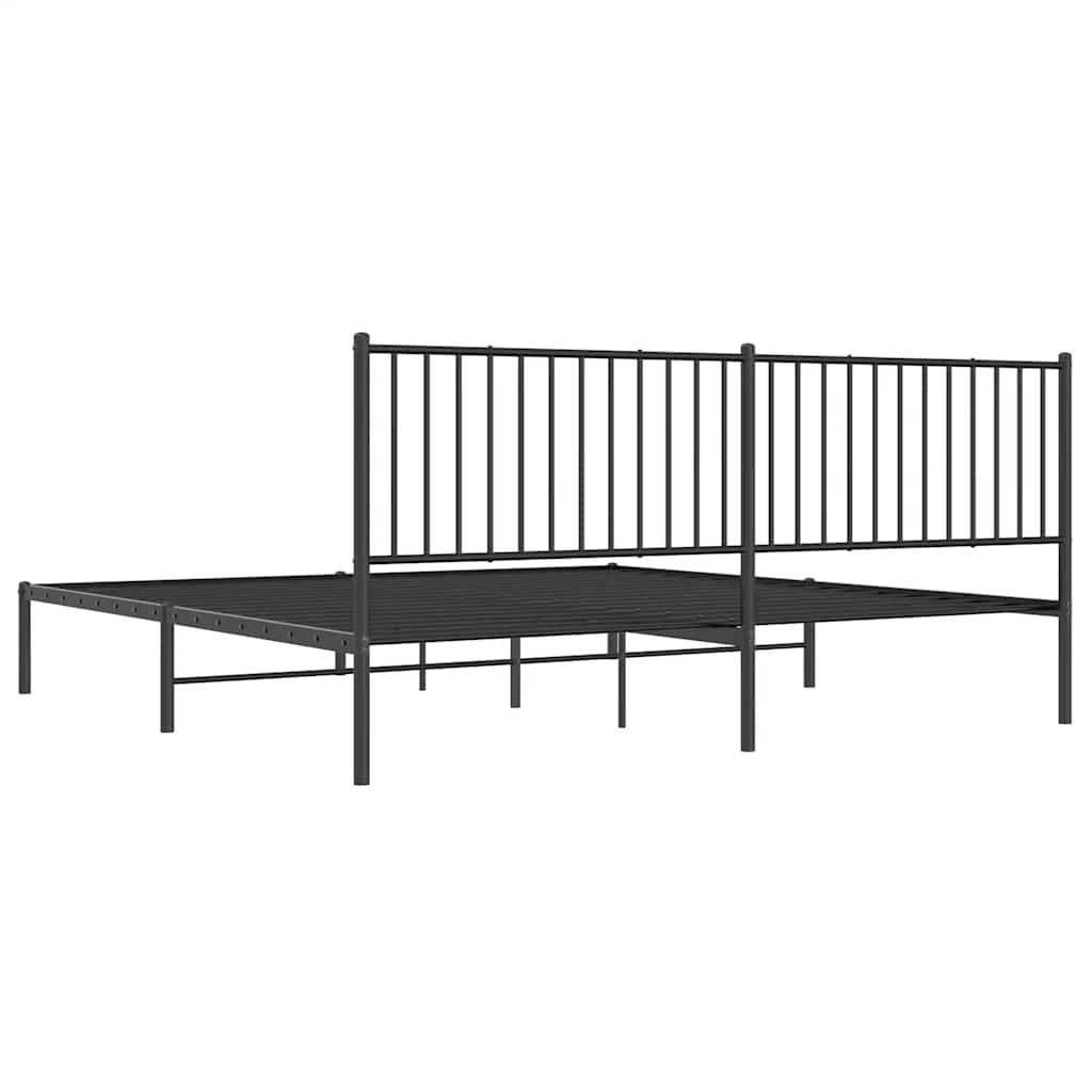 Black Metal Bed Frame with Headboard - Sturdy 193x203cm Design