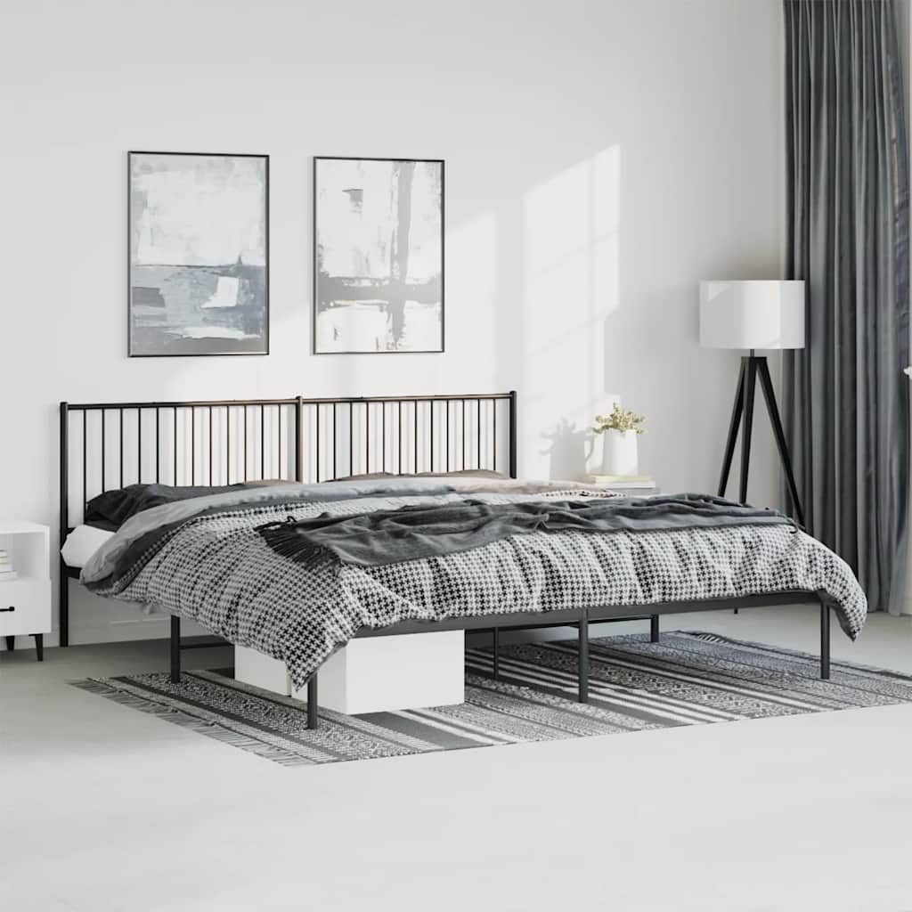 Black Metal Bed Frame with Headboard - Sturdy 193x203cm Design