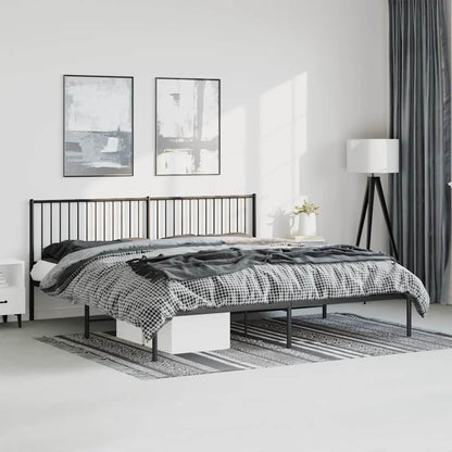 Black Metal Bed Frame with Headboard - Sturdy 193x203cm Design