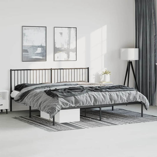 Black Metal Bed Frame with Headboard - Sturdy 193x203cm Design