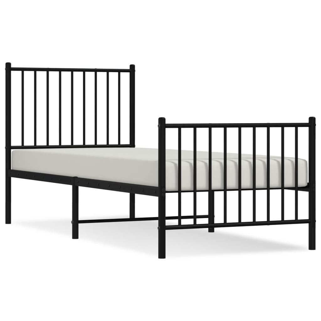 Sleek Black Metal Bed Frame with Footboard - 75x190cm, No Mattress