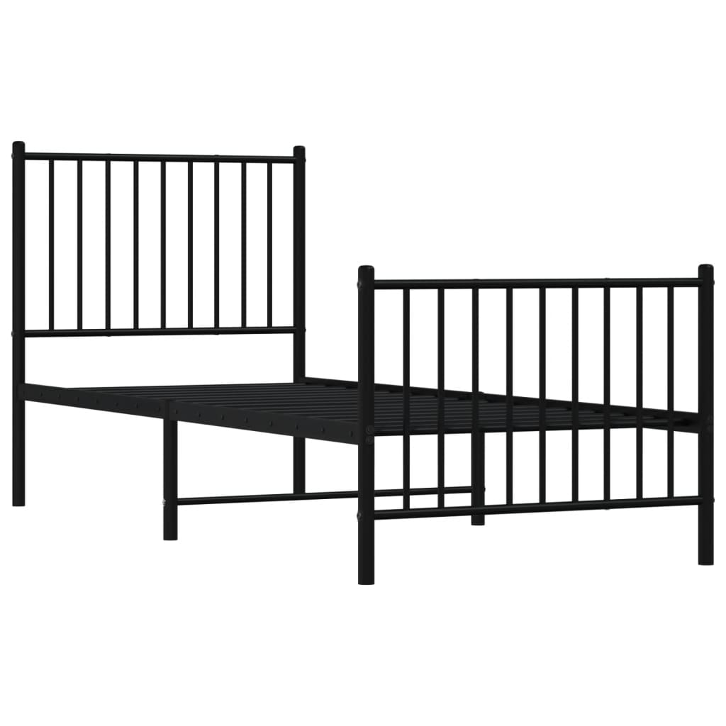 Sleek Black Metal Bed Frame with Footboard - 75x190cm, No Mattress