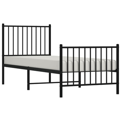 Sleek Black Metal Bed Frame with Footboard - 75x190cm, No Mattress