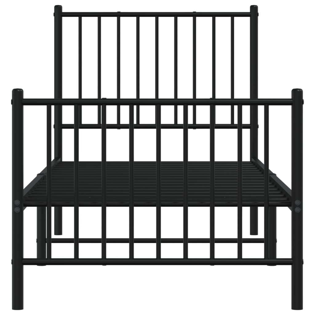 Sleek Black Metal Bed Frame with Footboard - 75x190cm, No Mattress