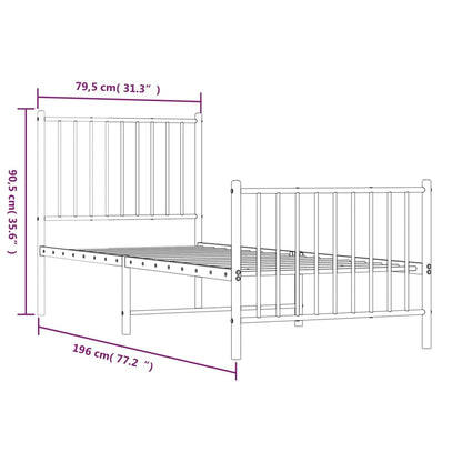 Sleek Black Metal Bed Frame with Footboard - 75x190cm, No Mattress
