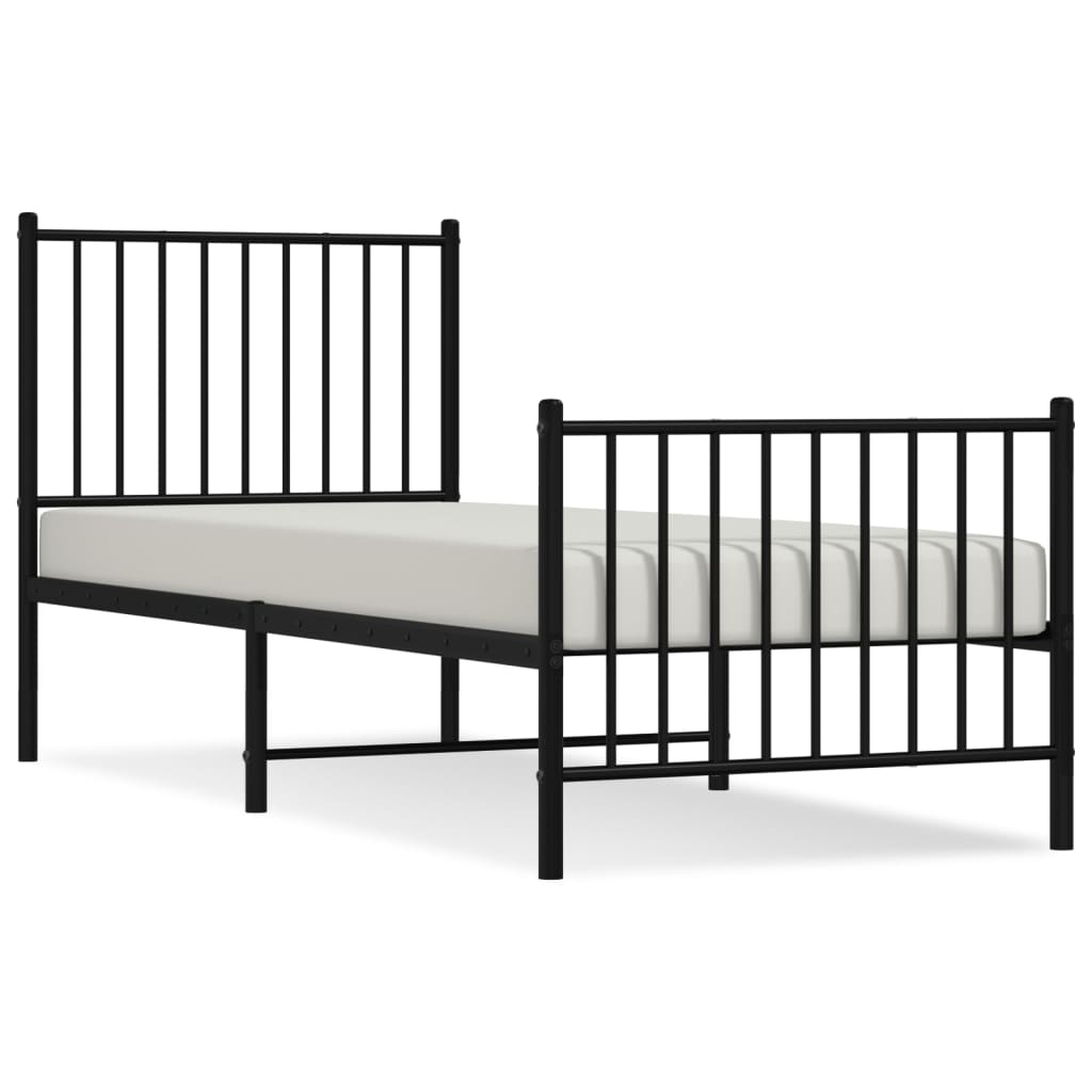Sleek Black Metal Bed Frame with Footboard - 80x200cm