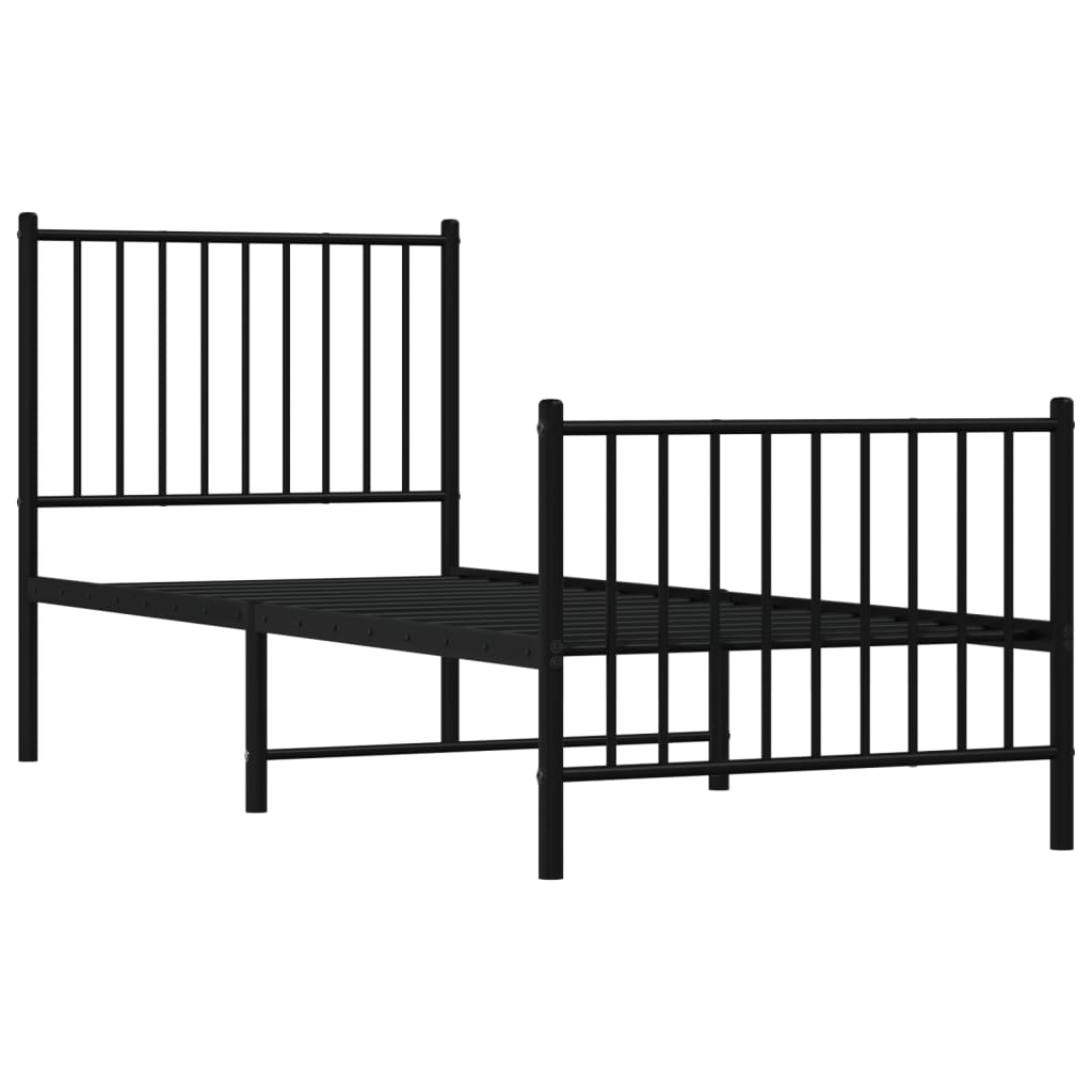 Sleek Black Metal Bed Frame with Footboard - 80x200cm