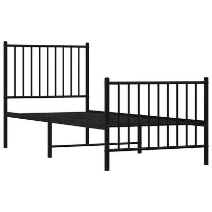 Sleek Black Metal Bed Frame with Footboard - 80x200cm