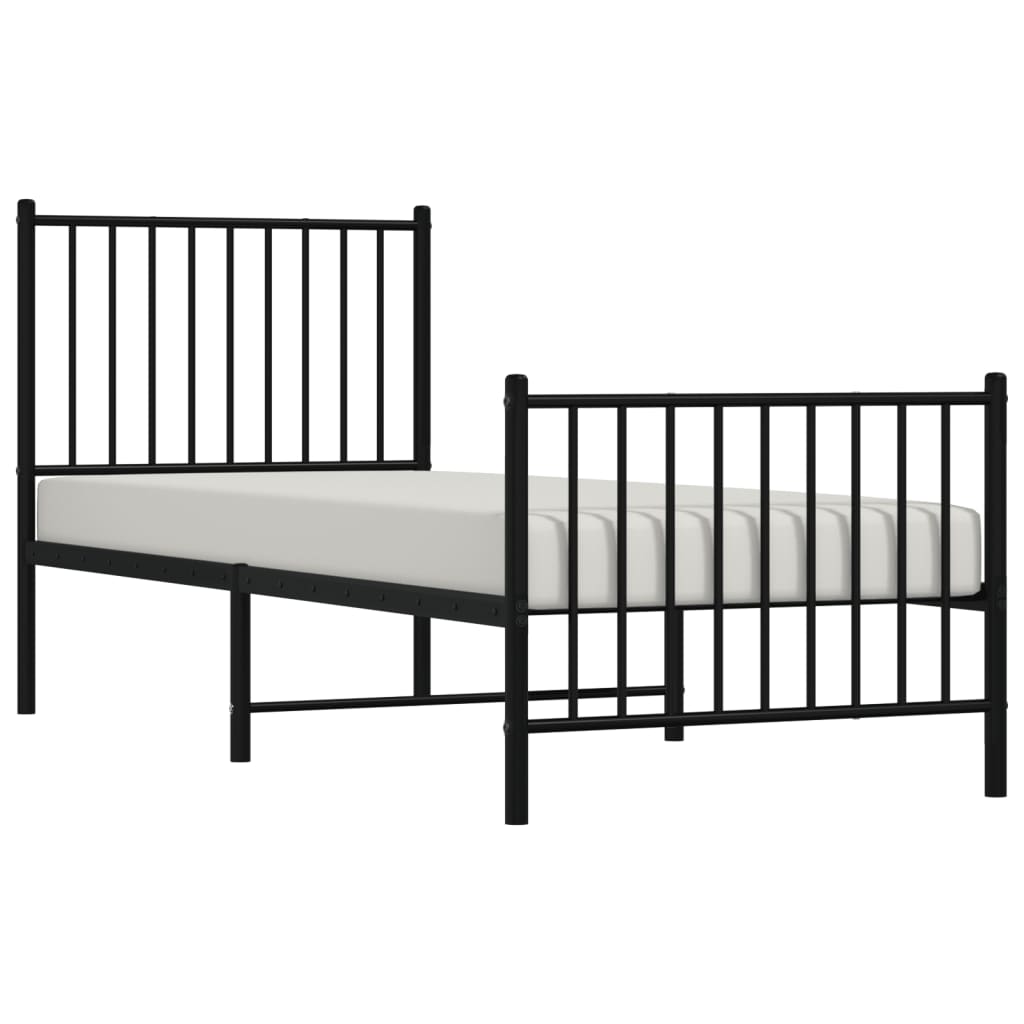 Sleek Black Metal Bed Frame with Footboard - 80x200cm