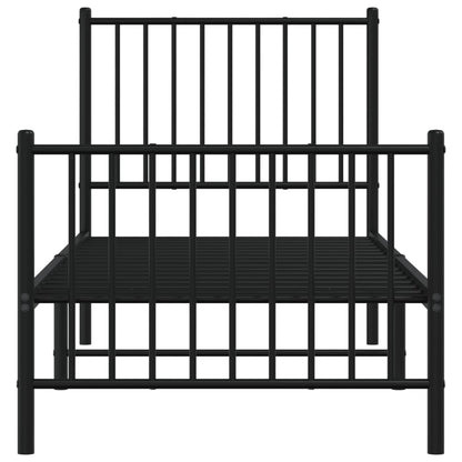 Sleek Black Metal Bed Frame with Footboard - 80x200cm