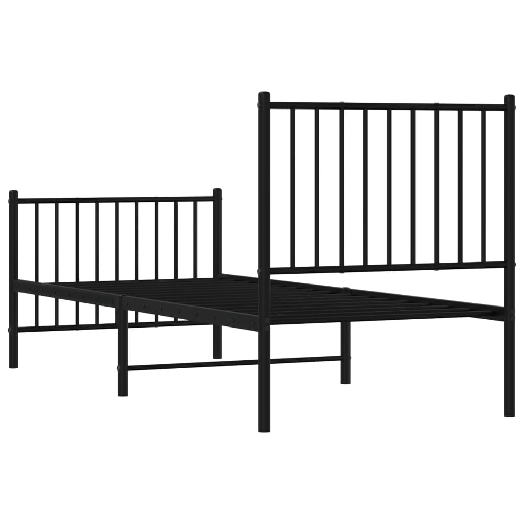 Sleek Black Metal Bed Frame with Footboard - 80x200cm
