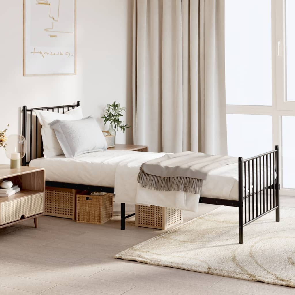 Sleek Black Metal Bed Frame with Footboard - 80x200cm