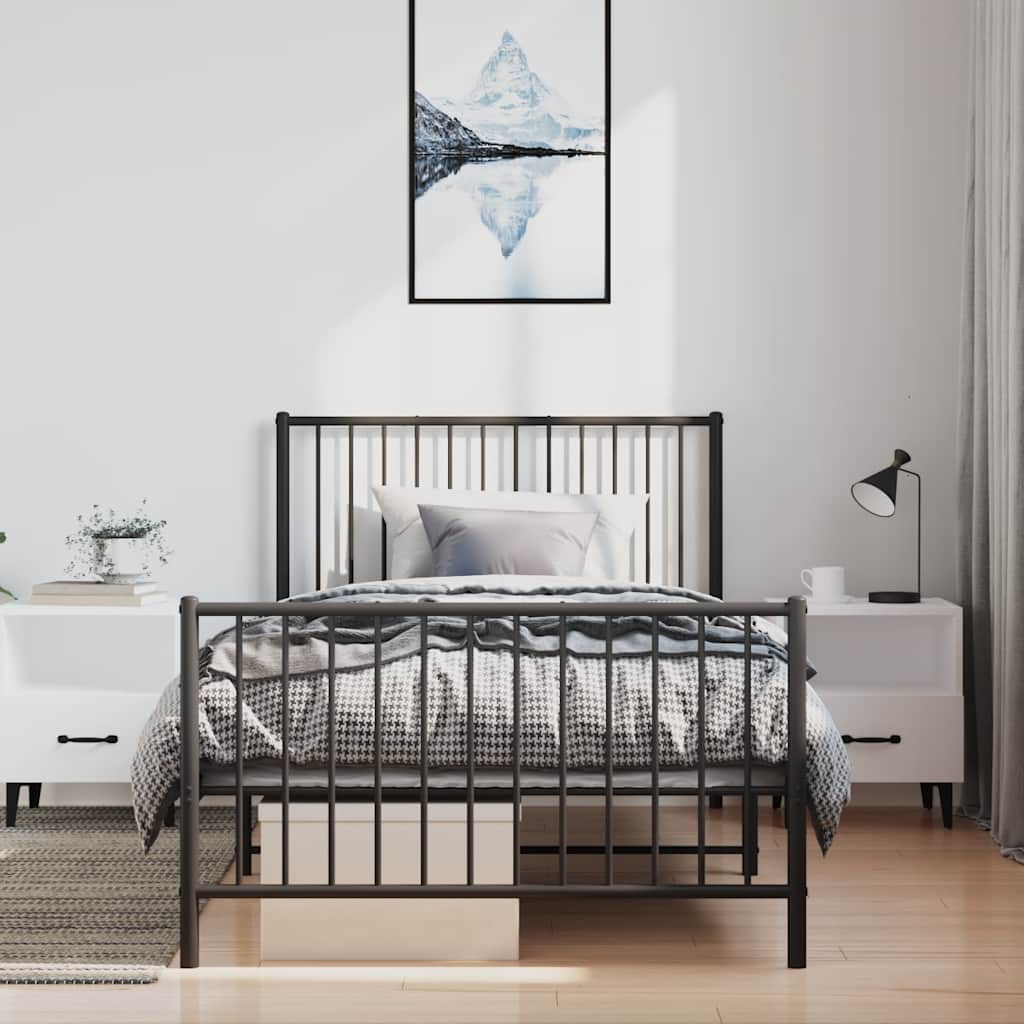 Sleek Black Metal Bed Frame 100x190cm with Footboard - No Mattress