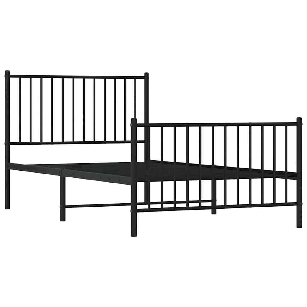 Sleek Black Metal Bed Frame 100x190cm with Footboard - No Mattress