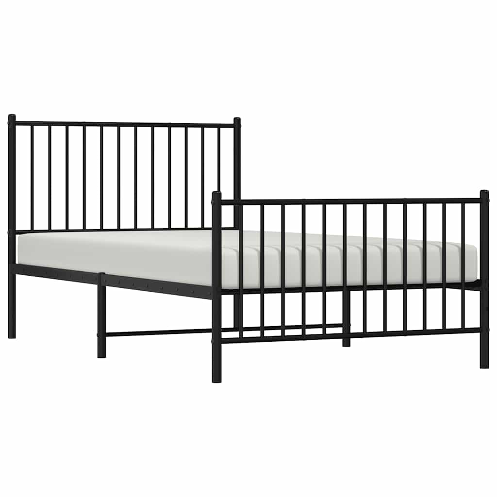 Sleek Black Metal Bed Frame 100x190cm with Footboard - No Mattress