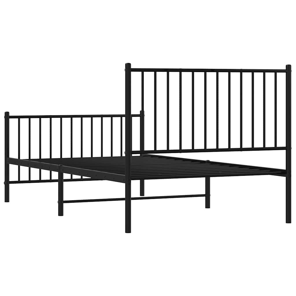 Sleek Black Metal Bed Frame 100x190cm with Footboard - No Mattress