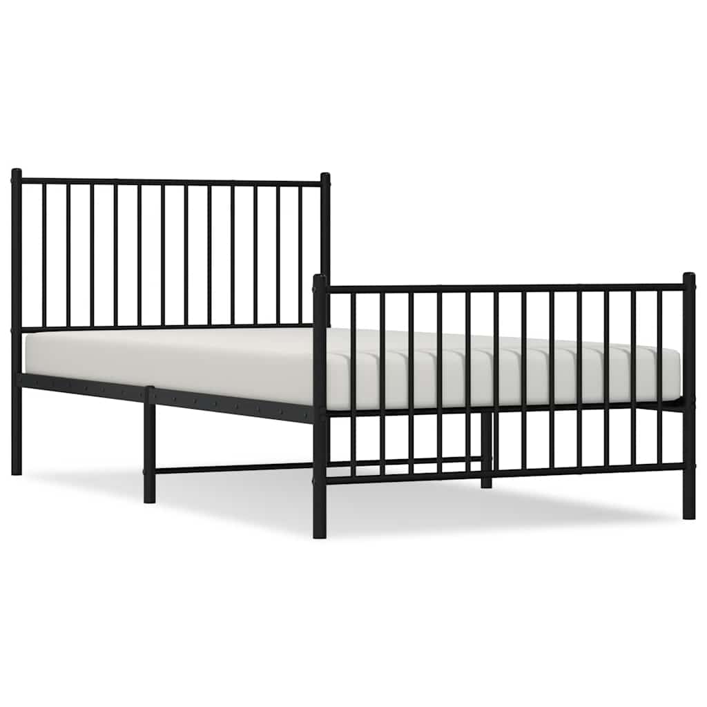 Sleek Black Metal Bed Frame with Footboard 100x200cm - No Mattress