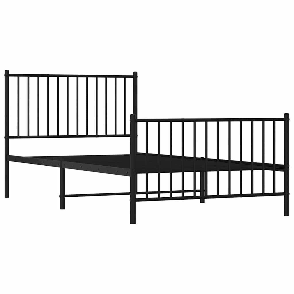Sleek Black Metal Bed Frame with Footboard 100x200cm - No Mattress