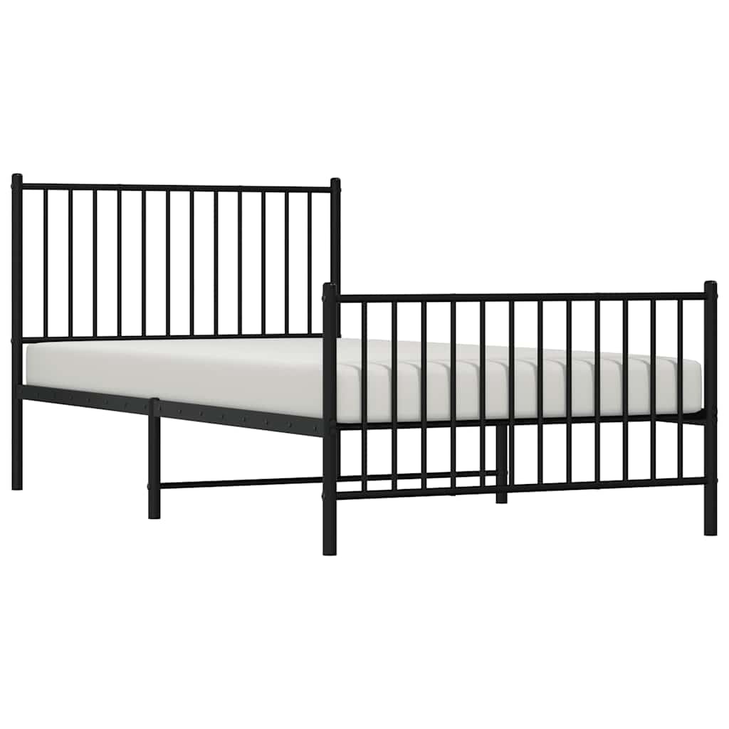 Sleek Black Metal Bed Frame with Footboard 100x200cm - No Mattress