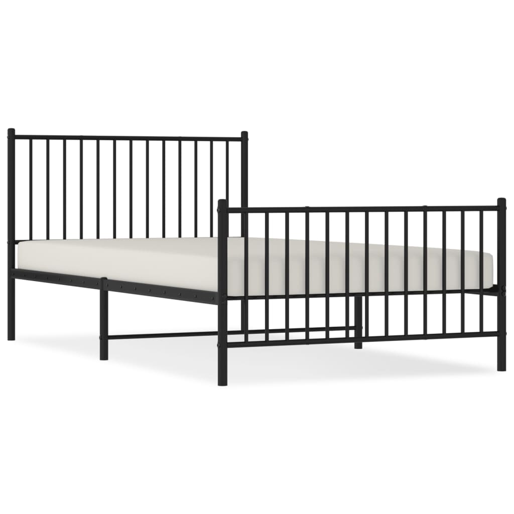 Black Metal Bed Frame with Footboard - 107x203cm, Modern Design
