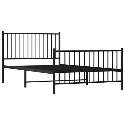 Black Metal Bed Frame with Footboard - 107x203cm, Modern Design
