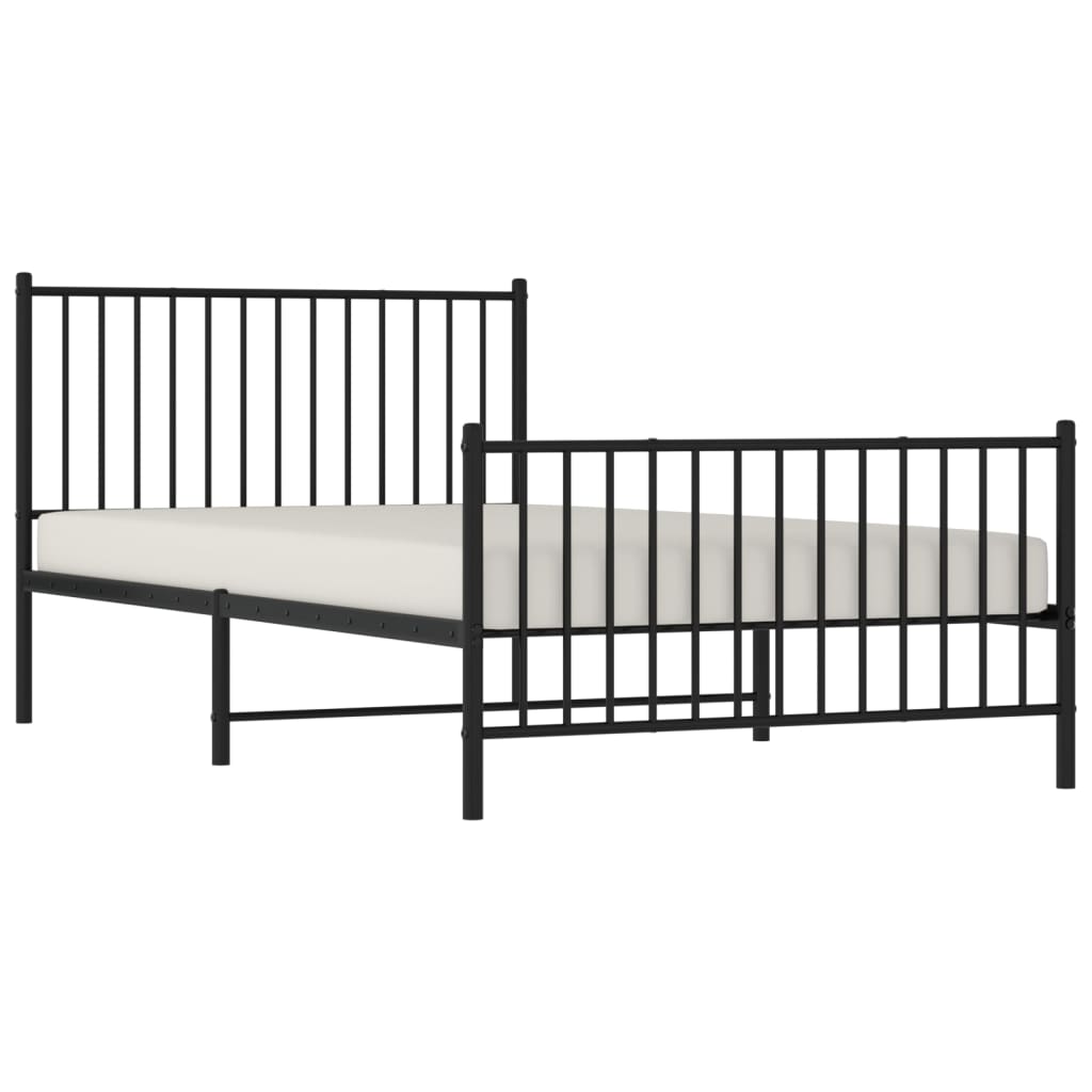 Black Metal Bed Frame with Footboard - 107x203cm, Modern Design