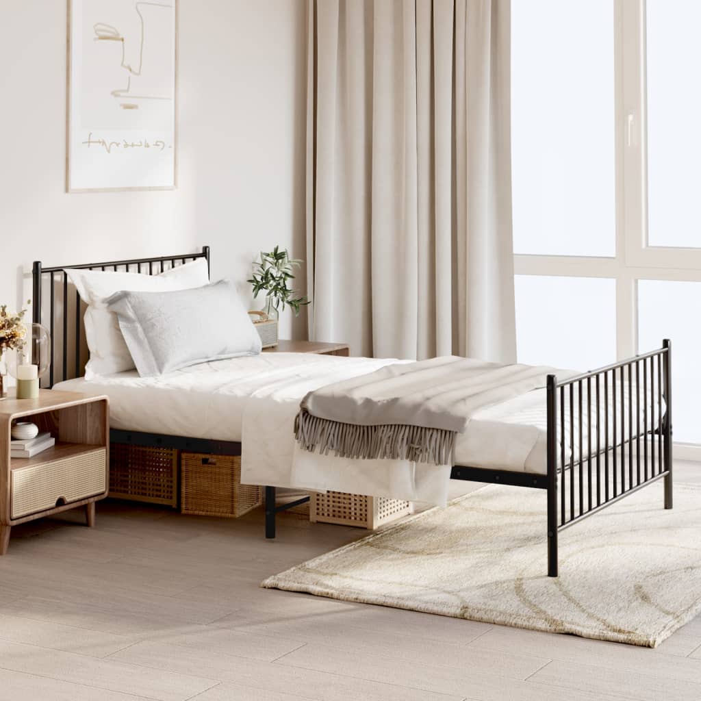 Black Metal Bed Frame with Footboard - 107x203cm, Modern Design