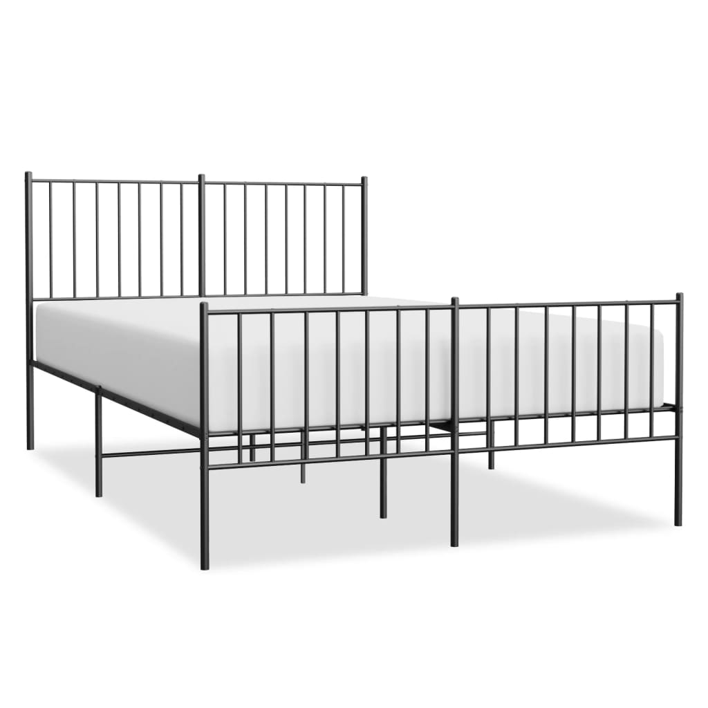 Sleek Black Metal Bed Frame with Footboard, 120x190cm