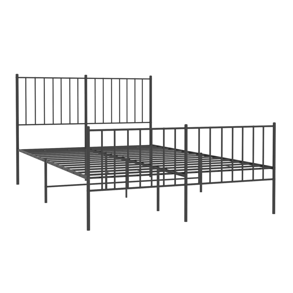 Sleek Black Metal Bed Frame with Footboard, 120x190cm