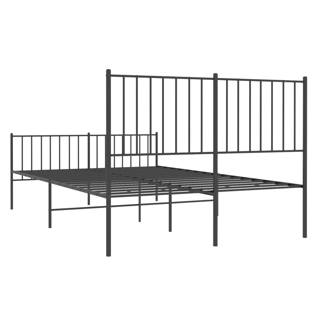 Sleek Black Metal Bed Frame with Footboard, 120x190cm