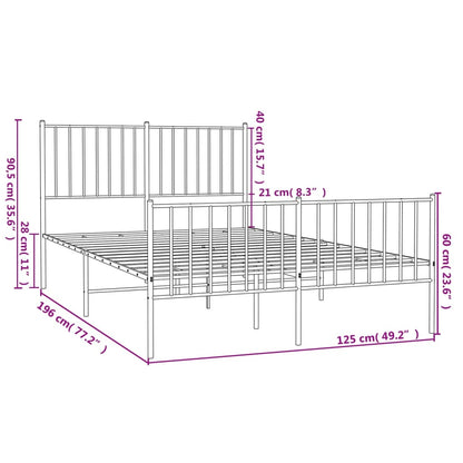Sleek Black Metal Bed Frame with Footboard, 120x190cm