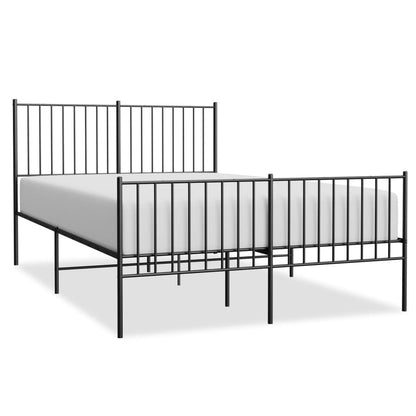 Black Metal Bed Frame with Footboard - 140x190cm, No Mattress